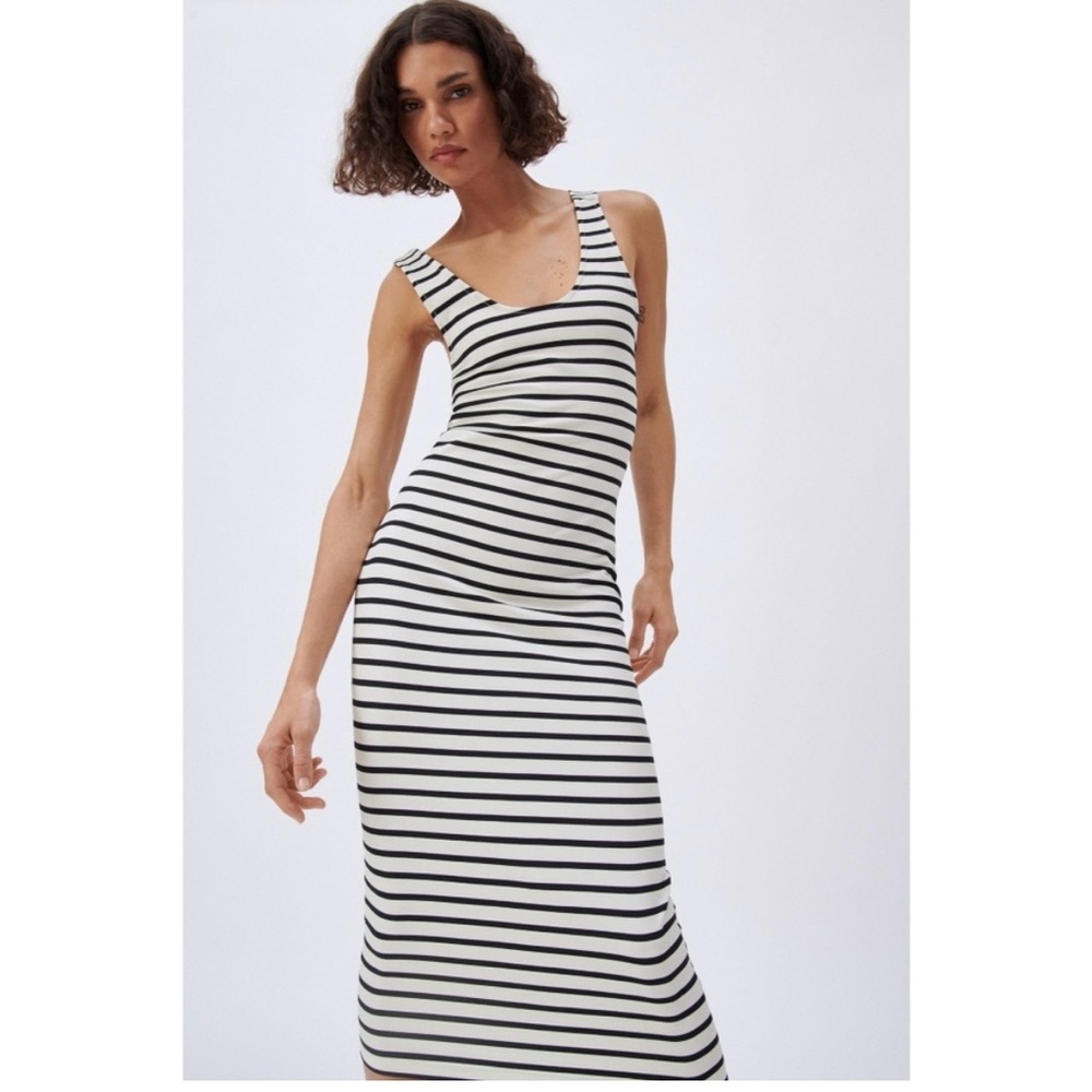NWOT zara womens summer black and white striped cross back dress